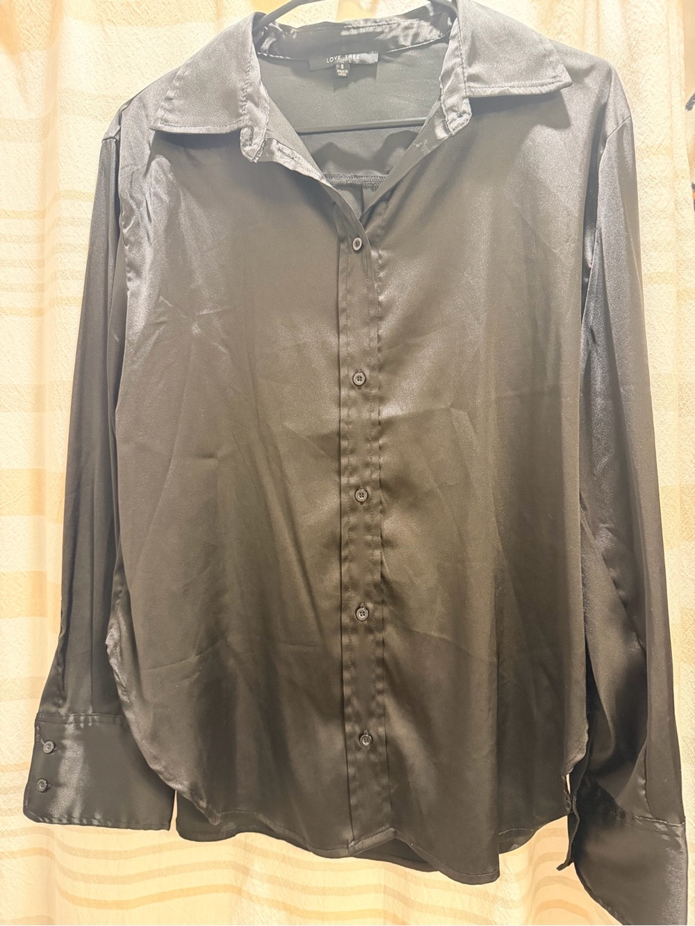 Love Culture Black Satin Button-Up Shirt - Women’s Long Sleeve